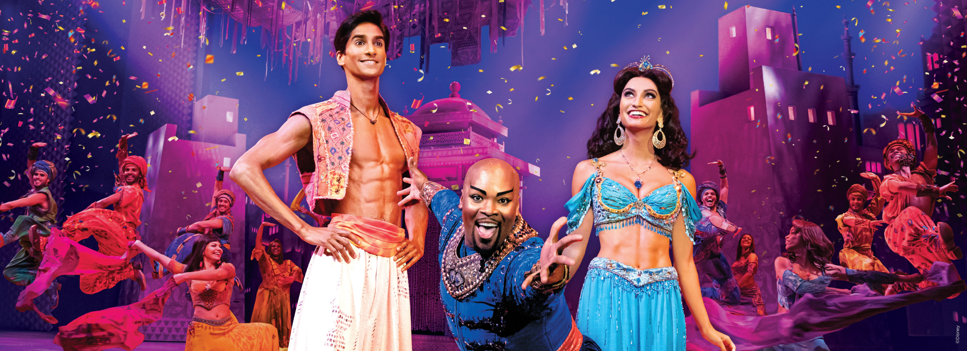 Aladdin and Jasmine on stage during Broadway performance